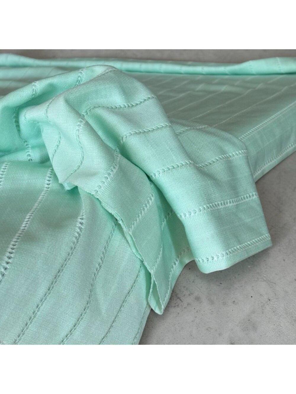 Vintage Fabric Mint Green Knit Stripe 2 Yd X 60” Eyelets Beachy Craft